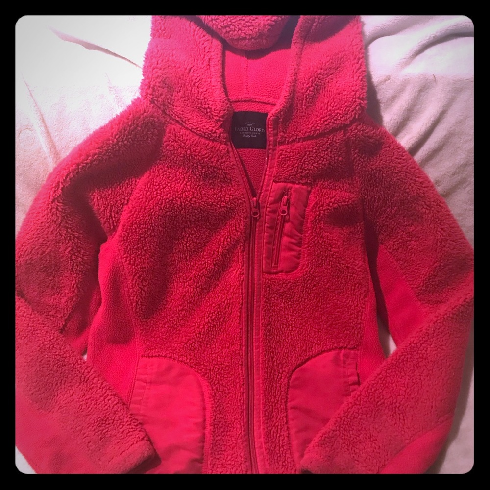 Faded Glory Hooded Fuzzy Pink Coat size 14